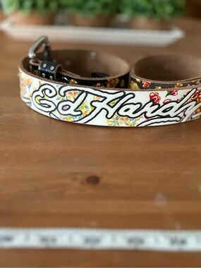 Vintage Y2K, Ed Hardy, graphic, handmade, leather belt, size, large ladies